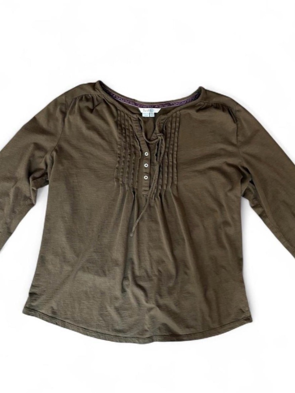 Biden Olive Green Tie-Neck Pintuck Women’s Top Sz 12
